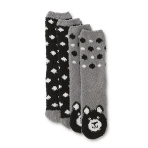 Women's Fuzzy Cozy soft Socks -1 pair Black Bear & 1 pair Dot- animal critter - Picture 1 of 1