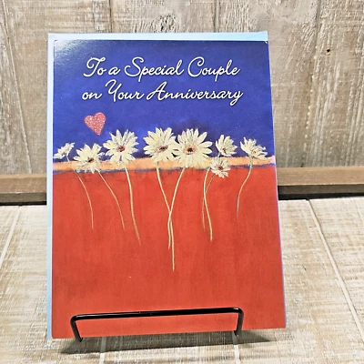 Anniversary Greeting Card Special Couple Red Blue Floral Glitter Leanin Tree - Image 1 of 4