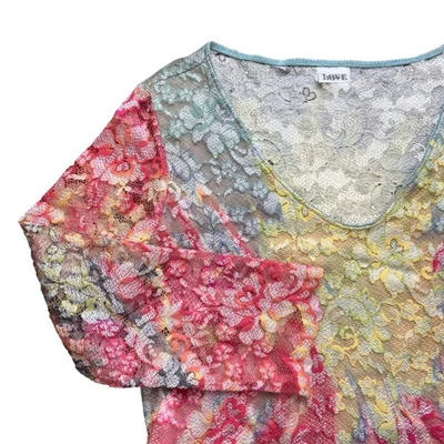 Love Amour Tie Dye S Lace 3/4 Sleeve V Neck Blouse y2k Romantic Boho Glam READ - Image 1 of 4
