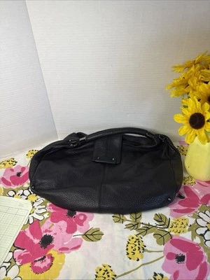 Kenneth Cole NY Black Pebbled Leather Handbag HOBO Silver Tone Hrdwr No CB Strap - Image 1 of 4