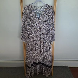 NEW Beme Size 16 Maxi Dress Long Sleeve Floral Print Boho Viscose Elastic Waist - Picture 1 of 8