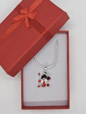 Betty Boop Charm 20" Necklace Pendant Sterling Silver Snake Chain Hearts Gift - Image 1 of 4