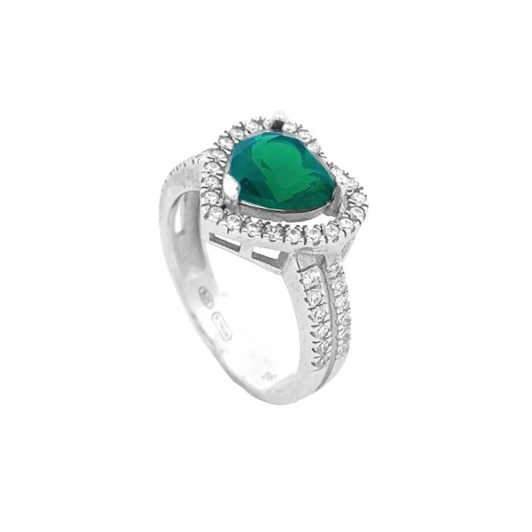 Anello Donna Argento Cuore Verde - Nuovo - Immagine 1 di 1