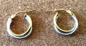 Genuine 9ct 375 Yellow & White Gold 15mm X 13mm Entwined Creole Hoop Earrings - Picture 1 of 5