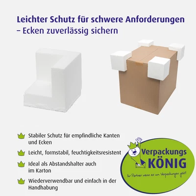 VERPACKUNGSKÖNIG GMBH Eckenschutz aus Styropor MENGE WÄHLBAR 95 x 95 x 95 mm 30 mm stark