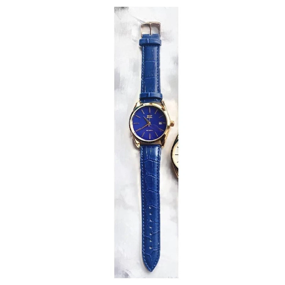 OROLOGIO POLSO ZCC Z003 UOMO ANALOGICO AUTOMATICO DATA ELEGANTE PELLE BLU DORATO - Immagine 1 di 1