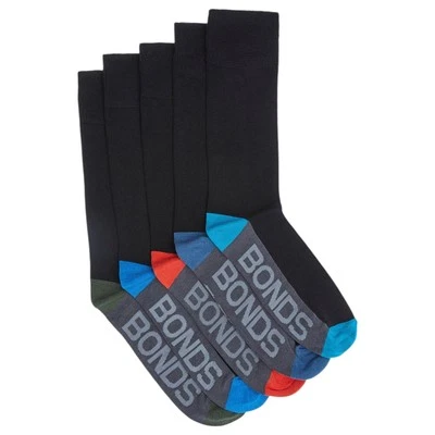 5 Pairs X Bonds Business Socks Mens Bamboo Black Crew Socks Work - image 1 of 3