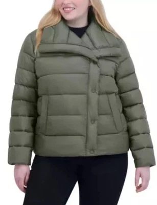 Chaqueta acolchada Tahari para mujer verde cuello asimétrico repelente al agua talla XL NUEVA CON ETIQUETAS Foto 1 de 4