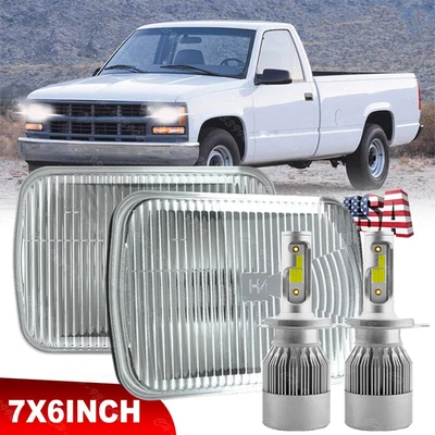 For Chevy C1500 C2500 C3500 K1500 K2500 K3500 1988-1999 Pair 7x6" LED Headlights - Image 1 of 4