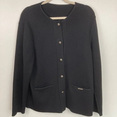 Vintage Geiger Womens 12 Black Boiled Wool Buttoned Cardigan Classic Old Money - Image 1 of 4
