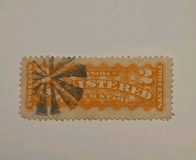 Canada Scott F1d Registration 1875 F-VF Used Cork Fancy Cancel Perf 12x11.5 - Image 1 of 2