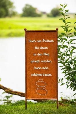 Schild / Spruchtafel Auch aus Steinen die einen in den weg ...... 115cm Edelrost - Bild 1 von 3