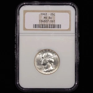 1963 Washington Silver Quarter 25c - NGC CLASSIFICATO MS66 - Foto 1 di 4