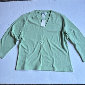 NWT Coldwater Creek 3/4 Sleeve V-Neck Lime Green Cotton Pull-over Shirt SZ Large - Picture 1 of 4