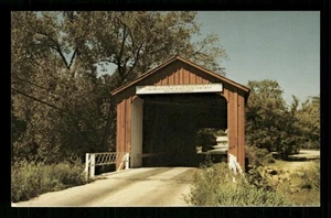 Summer scene of the red covered bridge Bureau Creek Princeton, IL unposted - Picture 1 of 2