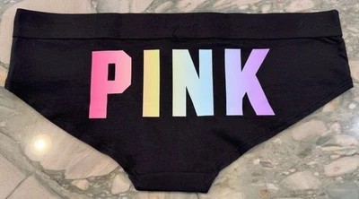 NUEVO Victoria Secret ROSA Algodón Logo Hipster Panty - Negro Arco Iris Logo - XXL Foto 1 de 2