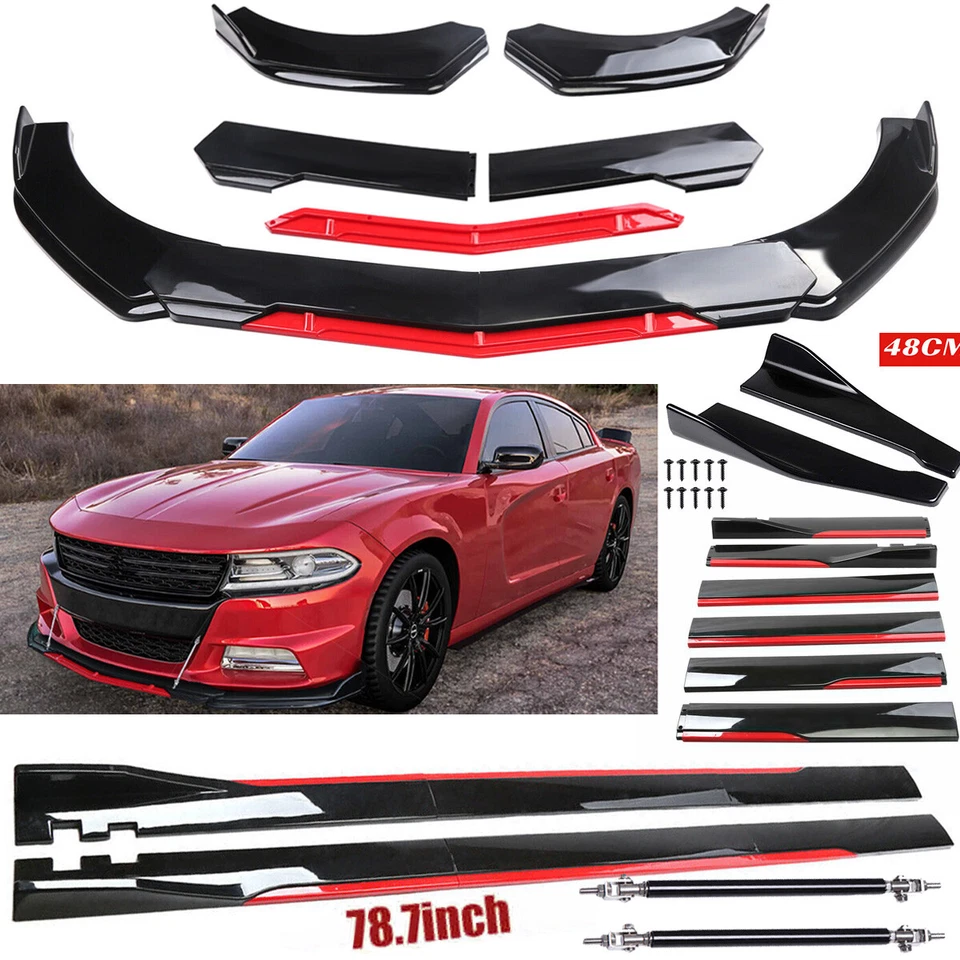 For Dodge Charger GT R/T SRT Front Bumper Lip Splitter Spoiler + Strut Rods - Imagem 1 de 4