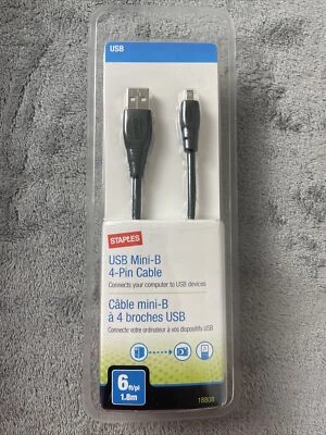 Staples USB 2.0 mini B 5 Pin cable 6 ft long Brand New - Image 1 of 4