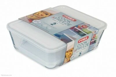 Pyrex Cook & Freeze Food Storage Rectangular Glass Dishes with Lid 2 Pc 4L-1.5L  - Image 1 of 4