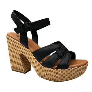 KORKS Dee Womens Wedge Platform Sandal Size 9 Black/Tan Faux-leather Block Heel - Picture 1 of 13