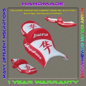 Custom Seat COVER Suzuki GSX1300R Hayabusa 2008-2020 (2Gen) White+Red 2pillow - Picture 1 of 12