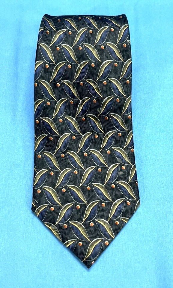 Gravata masculina JZ RICHARDS preta/multi impressão folha/pontos feita nos EUA 100% SEDA GRAVATA - Imagem 1 de 3