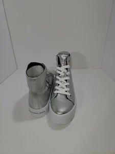 NIB! Calvin Klein Jeans Women's Bailee Lace-Up High-Top Sneakers Silver 9M  - Picture 1 of 9