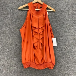 New Piano Blouse Women XL Orange Sleeveless Crew Neck Elastic Waist Hook & Eye - Picture 1 of 12