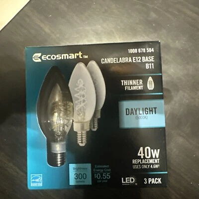 EcoSmart LED Candelabra E12 Candelabra B11 40W Daylight 5000k 3 Pack - Image 1 of 4