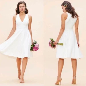 Dress The Population Catalina Fit & Flare V-Neck Sleeveless Crepe Dress White S - Picture 1 of 10