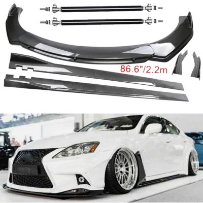 For Lexus IS250 IS350 Carbon Fiber Front Bumper Lip Spoiler 86.6" Side Skirt Kit Foto 1 de 4