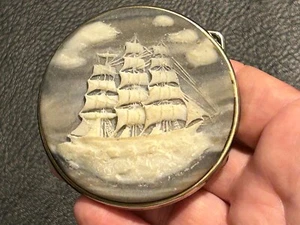 SCRIMSHAW EMBOSSED SHIP BELT BUCKLE - Picture 1 of 7