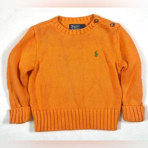 POLO RALPH LAUREN Baby Boy Sweater 18m Orange Embroidered Pony Cotton Preppy - Picture 1 of 7