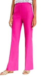 NUEVO CON ETIQUETAS LOFT Algodón y Lino Vibrante Rosa Acampanado Vestido Trabajo Oficina Pantalones Talla 12 - Imagen 1 de 14