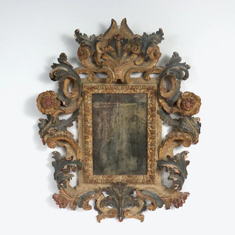 Carved and Polychrome Decorated Italian Rococo Florentine Style Mirror or Frame Cover