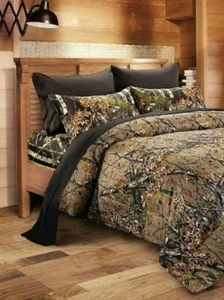 7 PC NATURAL / BLACK CAMO FULL SIZE MIX COLOR SET COMFORTER SHEETS & PILLOWCASES - Picture 1 of 2