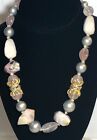 Alexis Bittar Gray Faux Pearl, Rose Quartz, Pink Agate & Crystal 20? Necklace.