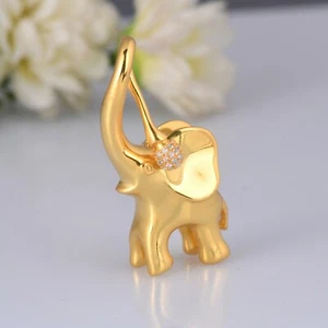 Sterling Silver Gold Elephant Charm Pendant With Cz Wealthy Symbol Jewelry - Picture 1 of 5