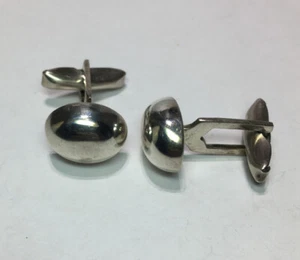 Vintage MX Sterlingsilber massiv oval gewölbt Manschettenknöpfe Set Größe 0,75" - Bild 1 von 7