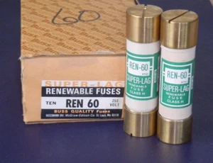 Fusibles renovables BUSS REN 60 SUPER-LAG clase H - 60 amperios 250 VCA - 2 piezas NOS - Imagen 1 de 4