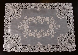 Organza Fabric Solid White Beige Embroidered Table Placemat Runner Wedding Party - Picture 1 of 9
