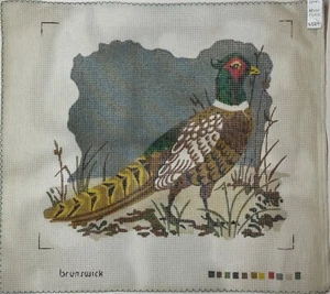 Handbemalte FASAN VOGEL Nadelspitze Leinwand 12-Netz 15 1/2" x 14" - Bild 1 von 1