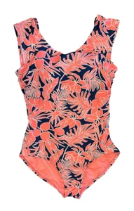LANDS END Womens SWIMSUIT One Piece Bathing Suit CORAL Blue FLORAL Bra Size 12 - Picture 1 of 4