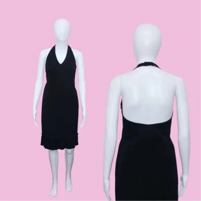 Y2K MOSCHINO barato y elegante. Vestido halter nuevo con etiquetas con espalda abierta y dobladillo con volantes. XS Foto 1 de 4