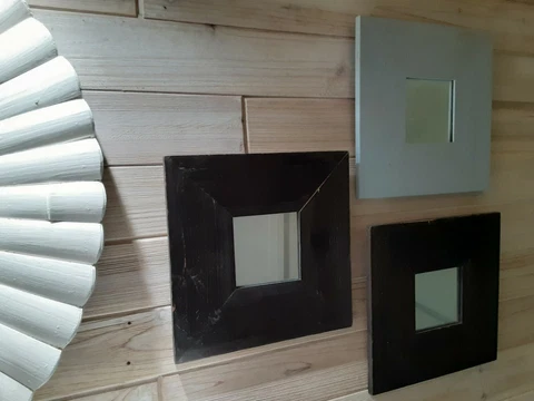 vintage mirror set of 3 square wood wooden frame brown and gray wash 10 x10" Cover