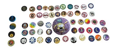 Vintage Lot 50 POGS Milk Caps 90s POISON 8-Ball Yin Yang W/ 1 Thick Slammer Read - Image 1 of 4