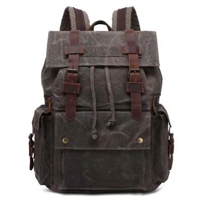 Mochila impermeable de lona encerada con correa de cuero Foto 1 de 3