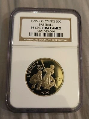 1995-S Proof Olympics Baseball commemorative 50C NGC PF 69 Ultra Cameo - Image 1 of 4