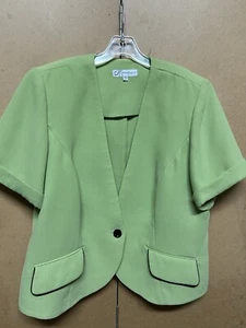 Neu Dressbarn Größe 16 W Kurzarm limette Polyester Jacke mit schwarzem Besatz - Bild 1 von 6