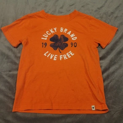 Lucky JEANS BRAND Boys Shirt SPELLOUT Design Cotton Casual ORANGE Graphic Tee - Image 1 of 4